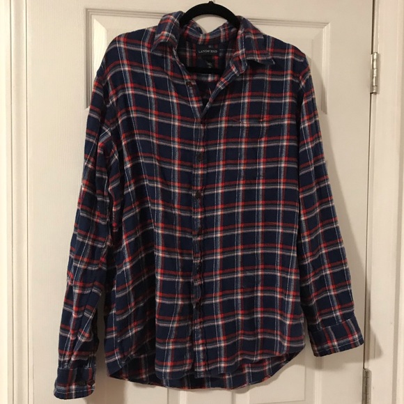 Lands' End Other - Lands’ End Blue Red White Flannel Size L/T 16-16.5